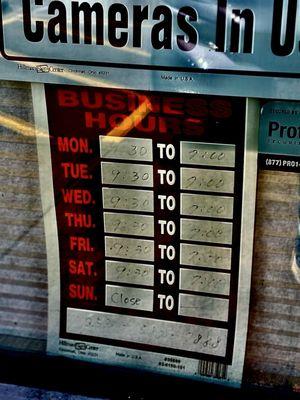 Hours  M-Sat 9:30am - 7:00pm Sunday - closed