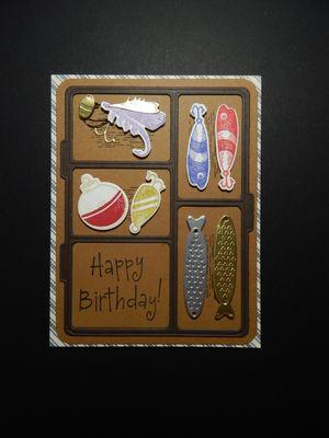 For the fisher person in your life. It is also available as a Father's Day Card. All of the lures are raised, for a 3D presentation.