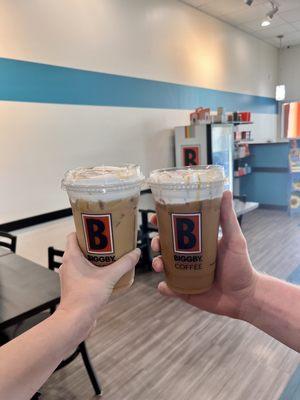 Butterbear coldbrews with sweet cold foam (one with oatmilk)