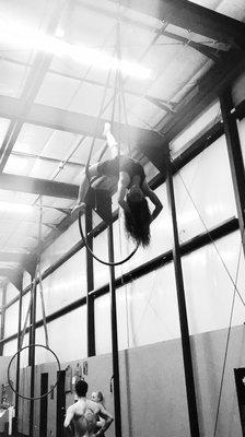 While high up on the hoop there is a very large, soft impact, 10x5x3 crash pad below. Gravity is big on safety.