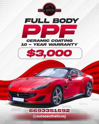 PPF FULL BODY+CERAMIC COATING+10 YEAR WARRANTY