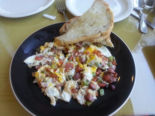 Sausage Omlet with sourdough bread.