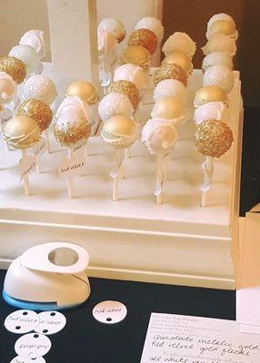 custom cake pops on a rented wooden cake pop stand