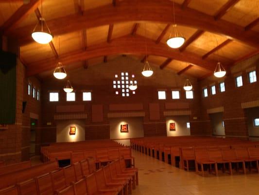 Side section. Screens all over for lyrics & often musical notes so u'r not too far off in the chants.