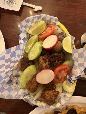 Yummy chicharones and yuca to start, highly recommended