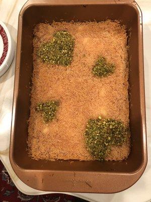 Konafa made with home made sweet cheese and qishta special order only