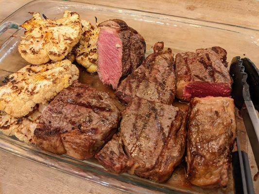 Grilled cauliflower and NY strip steak from Penngrove Market.