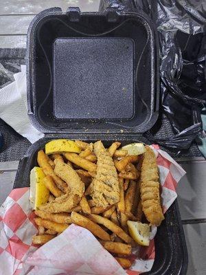 $18 for fish and chips, the strips were so tiny and dry. Inedible