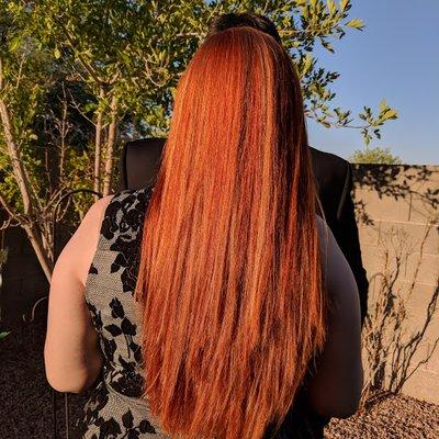 Copper low-lights and natural high-lights Grand Lacing Technique