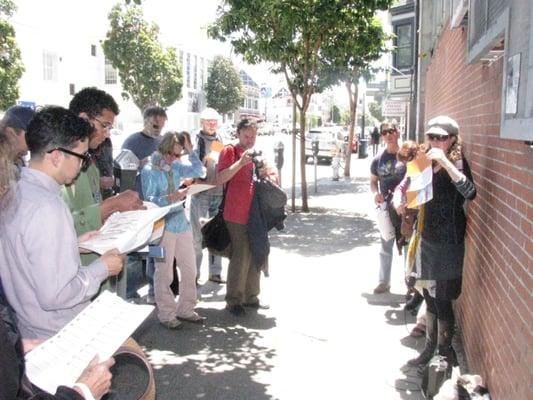 On the "Ten Years That Shook the City" walking tour at former police station on Valencia.
