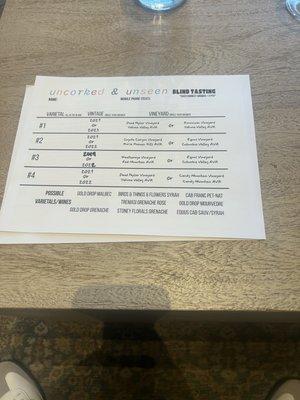 The blind tasting flight. I got 14 out of 24 meh.