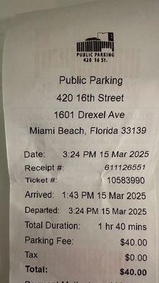 Parking receipt