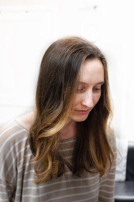 Balayage blonde on ashy brown