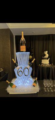 60 th Birthday Ice sculpture with champagne holders.