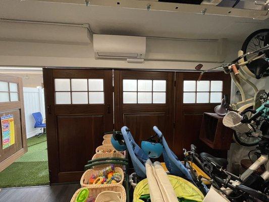 Mini split installed above the garage door to keep it cool for our kiddos who have preschool in there. Super clean and neat install.