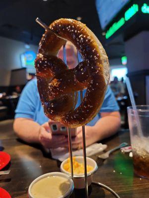 One of two hot pretzel appitizer.