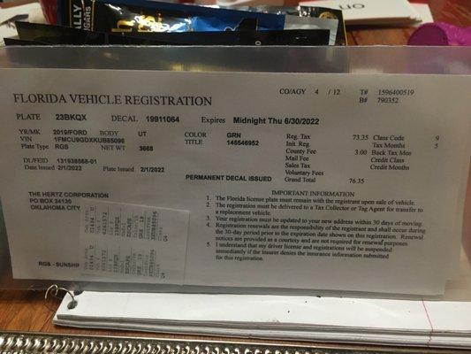 Expired Florida registration. Thanks hertz. Nice business practices. Here is a car with an expired registration. Enjoy your trip