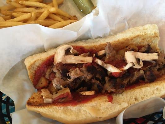 The Stevie, sans cheese and plus pineapple, with fries: So good, I got it two days in a row