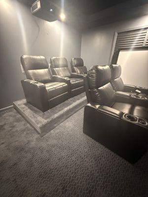 Patterned carpet installation.