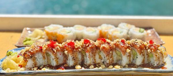 Dragon roll and California roll