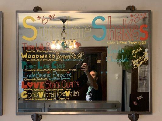 Shakes and Sundae Menu