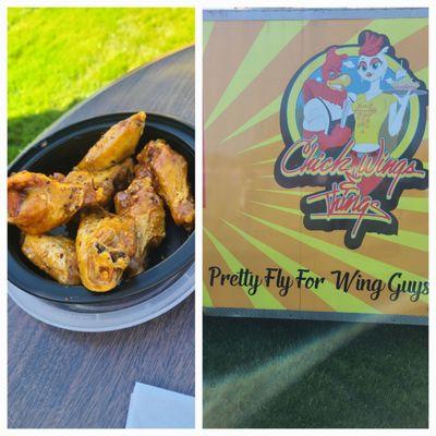 Spicy orange chicken wings. Delicious. Do not sleep on food trucks Yelp. Some good food come off a food truck