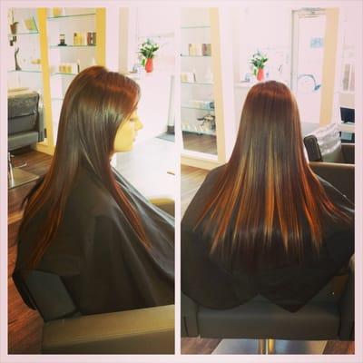 We offer beaded, bonded and tape in extensions for instant length and thickness! (Seen here are tape ins).
