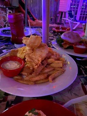 Dinner with friends- fish and chips. Light, delicious hogfish!