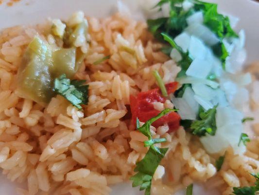 Rice with cilantro and onions.