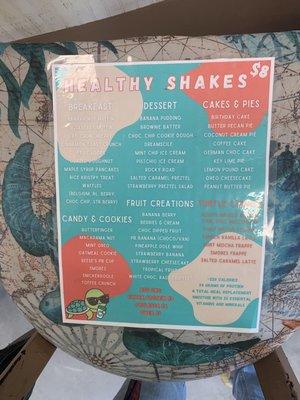 Smoothie and shake menu