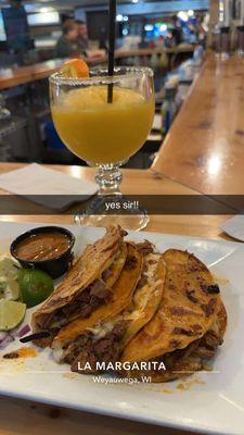 Quesabirra Tacos and Mango Margarita