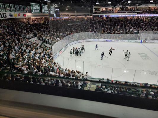 Fighting at the PSU net, MSU scored.