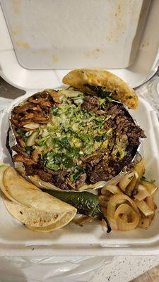 Half asada/pastor papa relleno