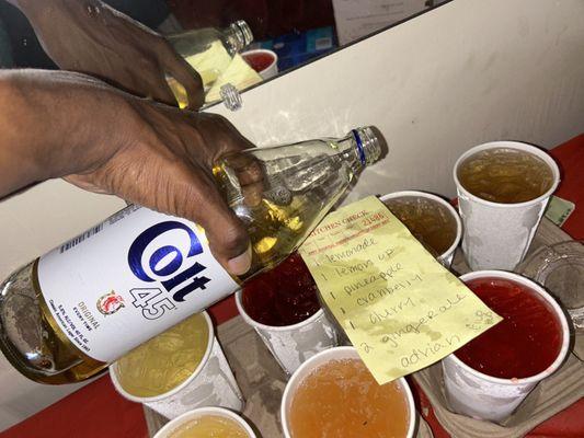 16oz Lemon Up, 16oz Lemonade, 16oz Pineapple Juice, 16oz Cranberry Juice, 16oz Cherry Pop, Two 16oz Ginger Ales, for Adrian:)