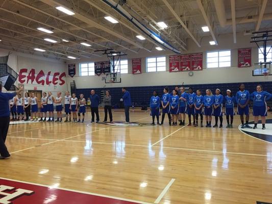 Introduction of the two top teams in the Fairfax County Youth Basketball League (FCYBL) 7th grade championship game.