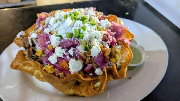 My taco salad with freshly cooked tortilla. March 2, 2025