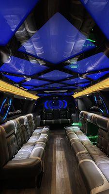 New Cadillac Escalade Stretch interior, lights change colors and styles
