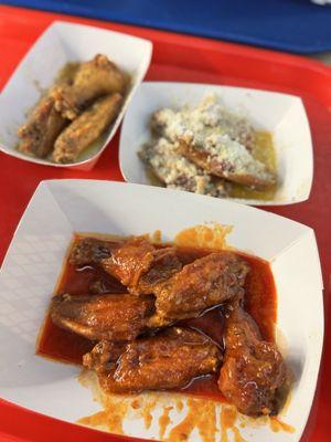 Hot & sweet wings, garlic parm, & lemon pepper wings
