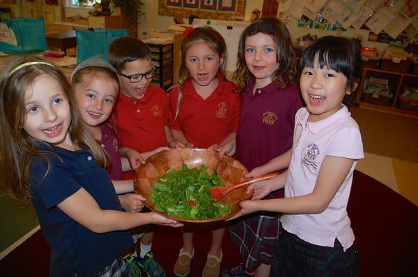 Hands on performance based science activities cultivate meaningful learning. The children grow their own veggies in our vegetable gardens.