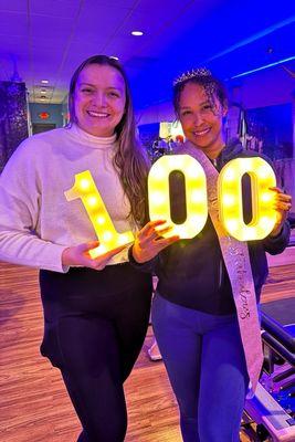 The amazing instructor Kate and me celebrating my 100th class