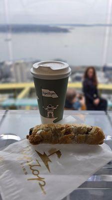 pig in a blanket and a mocha