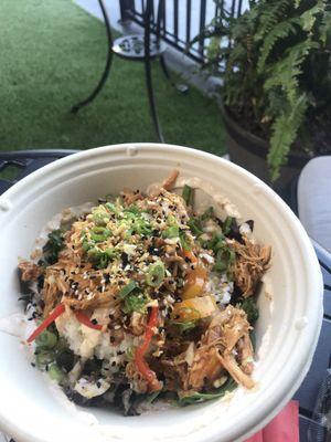 Huli huli bowl with pulled chicken