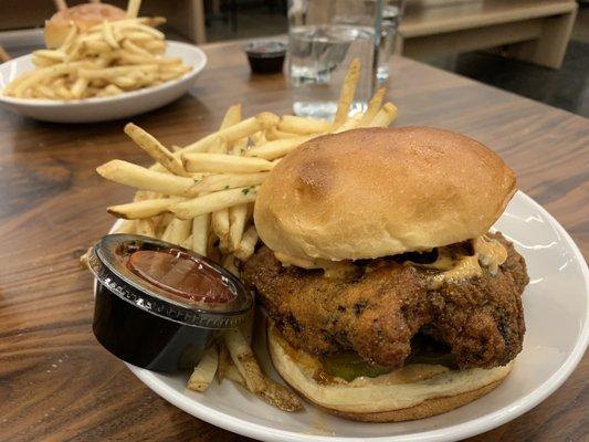 Excellent hot Nashville chicken sandwich.
