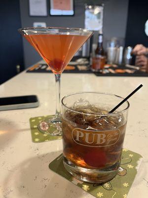 Drink special for wife - black berry lemon drop martini and for me a classic Manhattan...