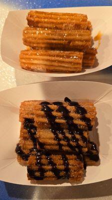 Churros with chocolate and caramel