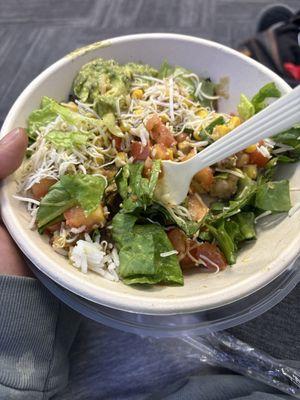 Adobo chicken and spicy queso bowl
