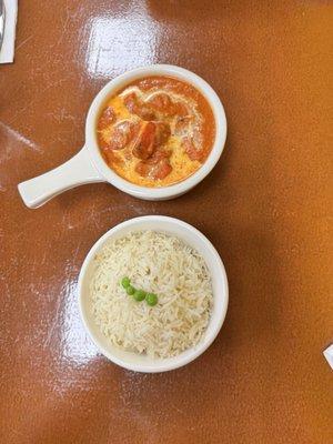 Chicken Tikka Masala, artfully served rice