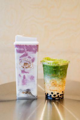 Berry drinks and matcha drinks