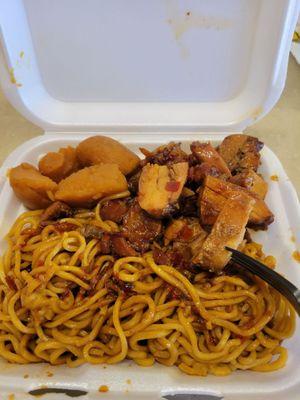 Sweet potatoes Lo mein Charboiled Chicken