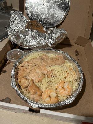 Chicken & shrimp scampi. $16.95